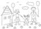 Child\'s drawing happy family with dog. Father, mother, daughter and their house.