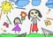 Child\'s drawing a happy girl gives flower for mother\'s day