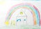 Child`s drawing. home rainbow happy family