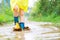 Child`s feet in a rubber boot