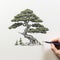 Child\\\'s Hand Drawing A Simple Yew Tree On White Background