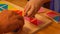 Child\'s hands compose wooden puzzle