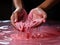 Child\\\'s Hands Playing with Squishy Pink Slime AI Generated