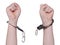 child\'s hands with the torn handcuffs