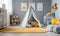 A child\\\'s playroom with a teepee tent