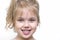 Child`s portrait with beautifyl smile.Kid`s face closeup.Caucasian happy toddler