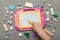 Child`s toy magnetic drawing board