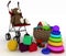 Child\'s toys in a small basket and pram