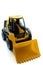 a child's yellow toy tractor or digger isolated on a white background