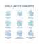 Child safety turquoise concept icons set