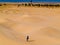 child in the Sahara desert plays with the sand of the dunes, tourist on vacation