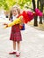 Child with school cone.