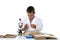 Child scientist looking at microscope slide