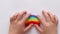 The child sculpts makes a rainbow from plasticine. Children's creativity.