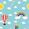 Child seamless pattern background with rainbow, sun, cloud, kite and balloon. Vector Illustration