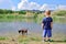 Child on the shore of Lake pozzillo, Sicily