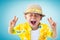 Child Shouts Hawaiian Shirt Straw Hatn Blue