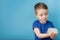 Child showing his hands with soap lather, cleaning and hygiene concept.Cleaning your hands frequently with water and soap will