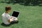 A child sits on the grass