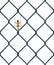 A child sits on a swing that is hanging inside one of the diamond shapes created by a chain link fence