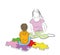 The child is sitting with his mother. the child is sitting on the puzzles of the symbols of autism. vector illustration.