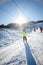 Child in ski lift in winter resort