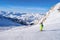 Child Skier skiing in Hintertux Glacier in Mayrhofen in Austria