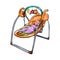 Child in a small crib rocker drawn by hand