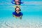 Child snorkeling. Kids underwater. Beach and sea