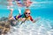 Child snorkeling. Kids underwater. Beach and sea