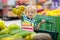 Child in supermarket. Kid grocery shopping