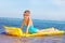 Child swimming inflatable beach mattress.