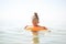 Child swims sea inflatable ring. danger of drowning Safety equipment, Child Life buoy