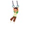 Child swinging on rope ring swings, flat vector illustration isolated on white.