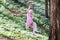 Child swinging on tree rope swing