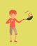 Child tossing vegetables in a wok. Flipping food in pan. Vector illustration.