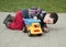 Child with toy truck