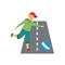 Child in unsafe situation plays on the road, flat vector illustration isolated.