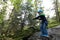 Child using safety climbing equipment