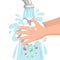 Child washes his hands with soap and foam under running water. Wash your hands concept. Personal hygiene. Prevent viruses and bact