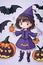 Child wearing purple Halloween costume AI genered