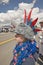 Child wearing unusual headgear for the Fourth of July Parade, in Lima Montana