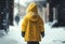 A child in a yellow jacket in the snow , AI Generated