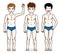 Child young teen boys group standing in blue underwear. Vector d