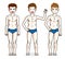 Child young teen boys group standing in blue underwear. Vector d