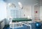 Childbirth hospital room with gymnastics wall bars. Delivery room