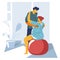 Childbirth preparing, pregnancy fitness, woman exercising on ball