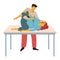 Childbirth preparing, woman with contractions on table and man helping