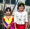 Childern with nature protection from the sun on face in the Nyaungshwe village , Myanmar. Burma