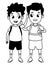 Childhood adorable school students cartoon in black and white